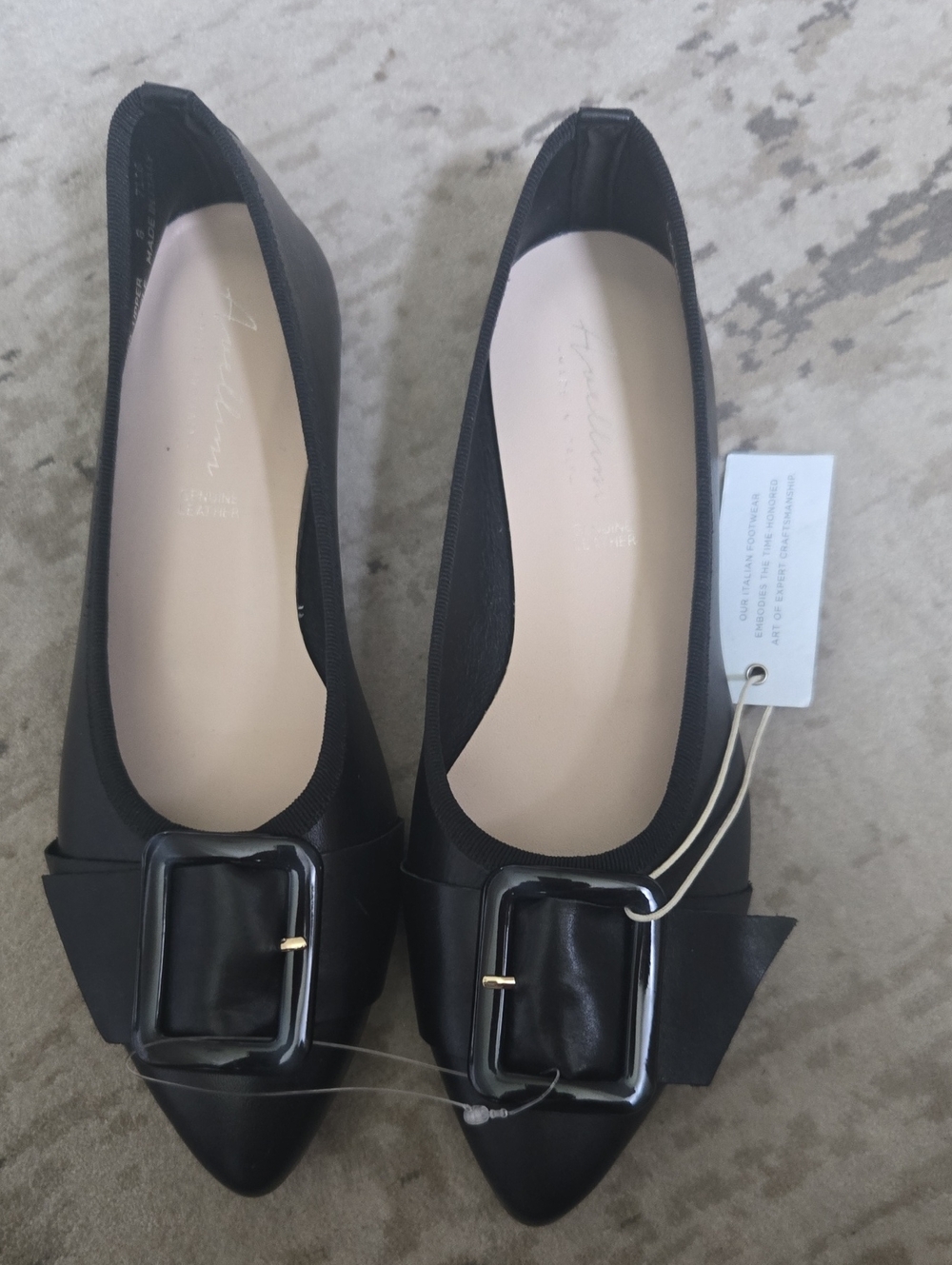 Pointed Toe Black Buckle Flats for Women